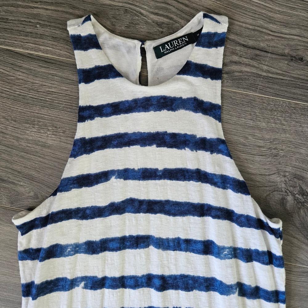 Lauren Ralph Lauren Navy White Striped Linen Maxi Dress Womens Medium Sundress - Picture 9 of 10